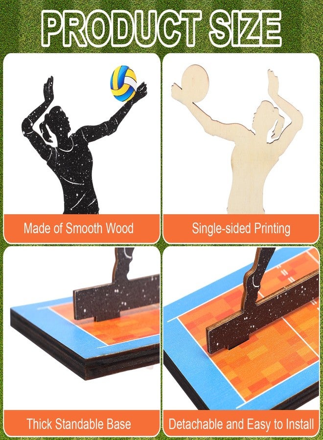 DoubleFill مجموعة دبل فيل المكونة من 6 قطع لتزيين طاولة الكرة الطائرة، تتضمن لافتات خشبية على شكل لاعبي كرة طائرة مع قاعدة قابلة للفصل، وديكورات حفلات أعياد الميلاد الرياضية، وهدايا لمحبي الرياضة، ولوازم حفلات النوادي الرياضية. - Image 3